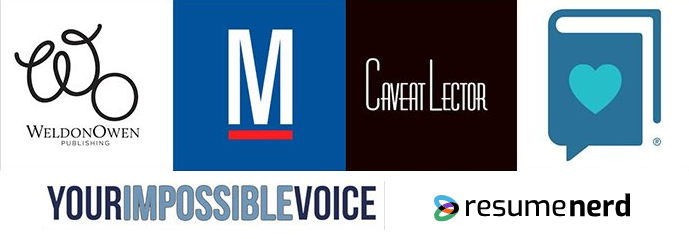 Portfolio — logos of Weldon Owen, Military.com, Caveat Lector, Camera Roll and Your Impossible Voice
